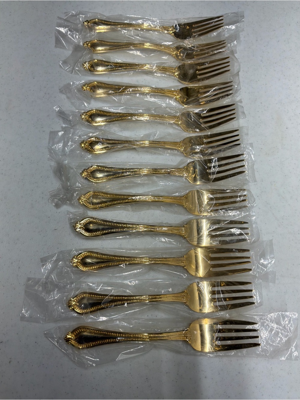 International Silver Co Yorkshire Bead Gold Electroplate Flatware 12 Salad Forks